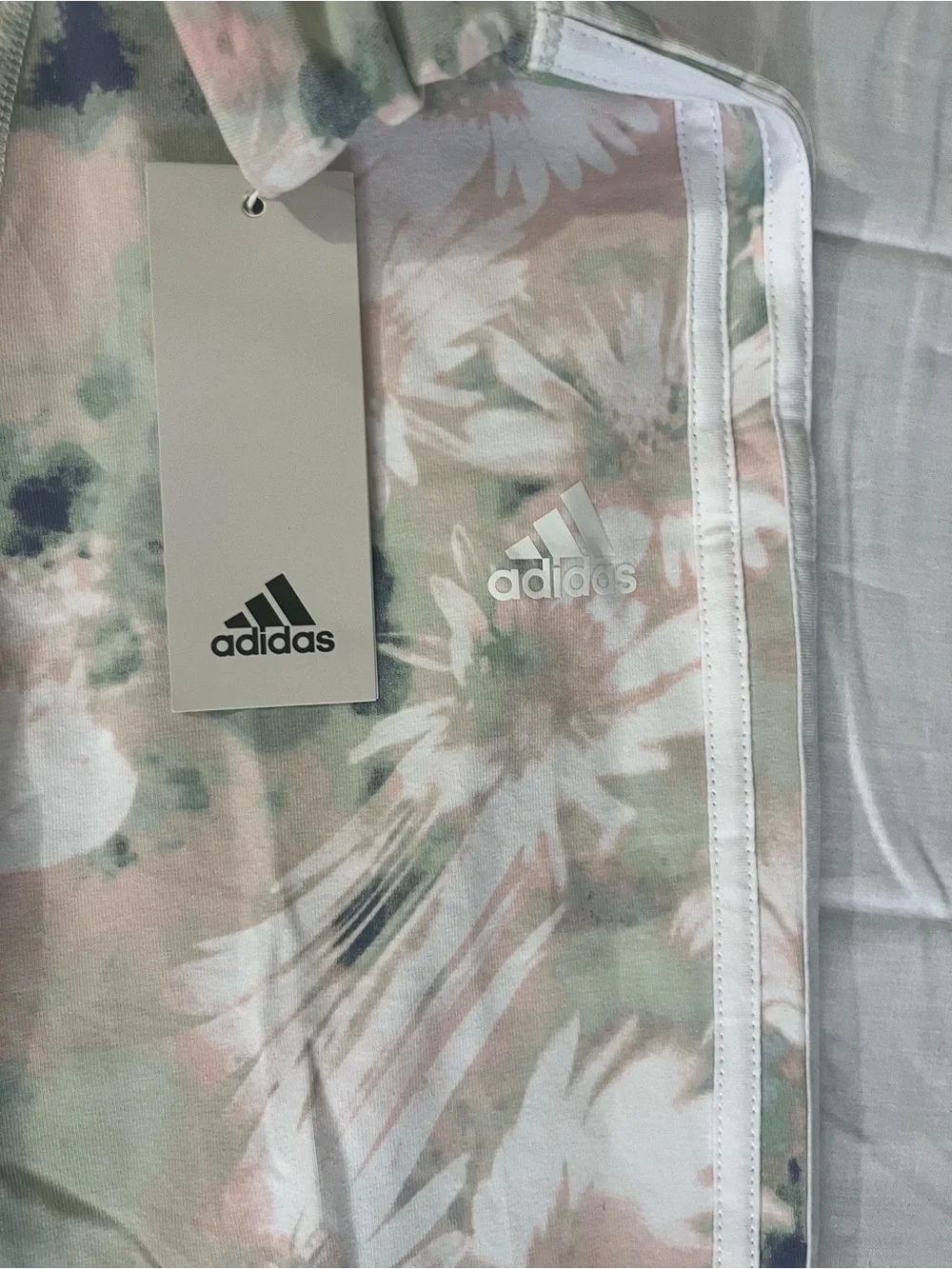 adidas Girls Floral Print Leggings in Pink, Green & White
